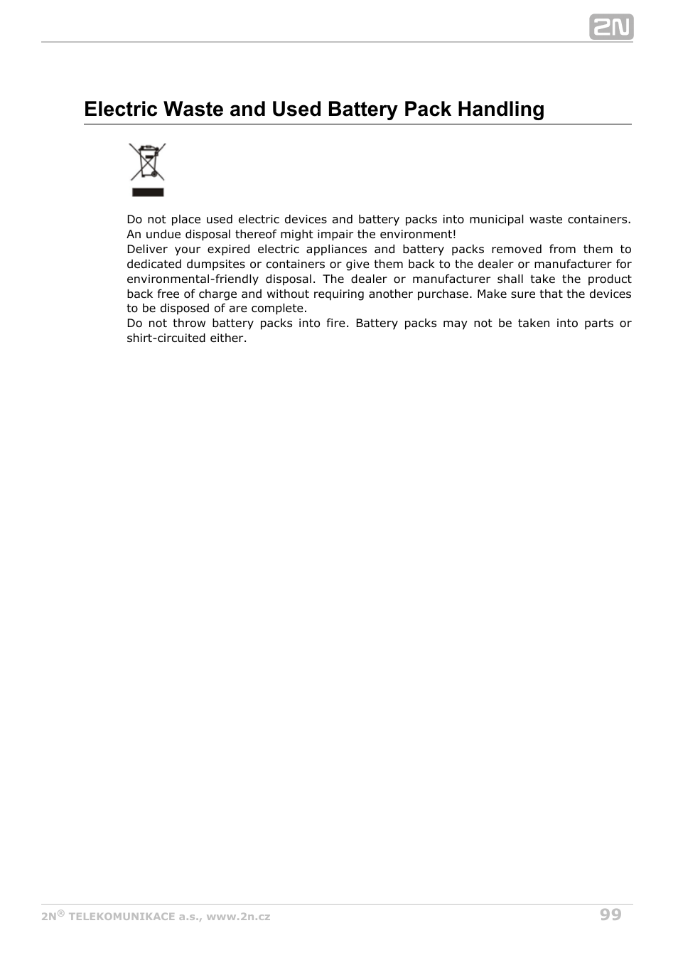 Electric waste and used battery pack handling | 2N BRI Lite/Enterprise v1.3 User Manual | Page 99 / 100