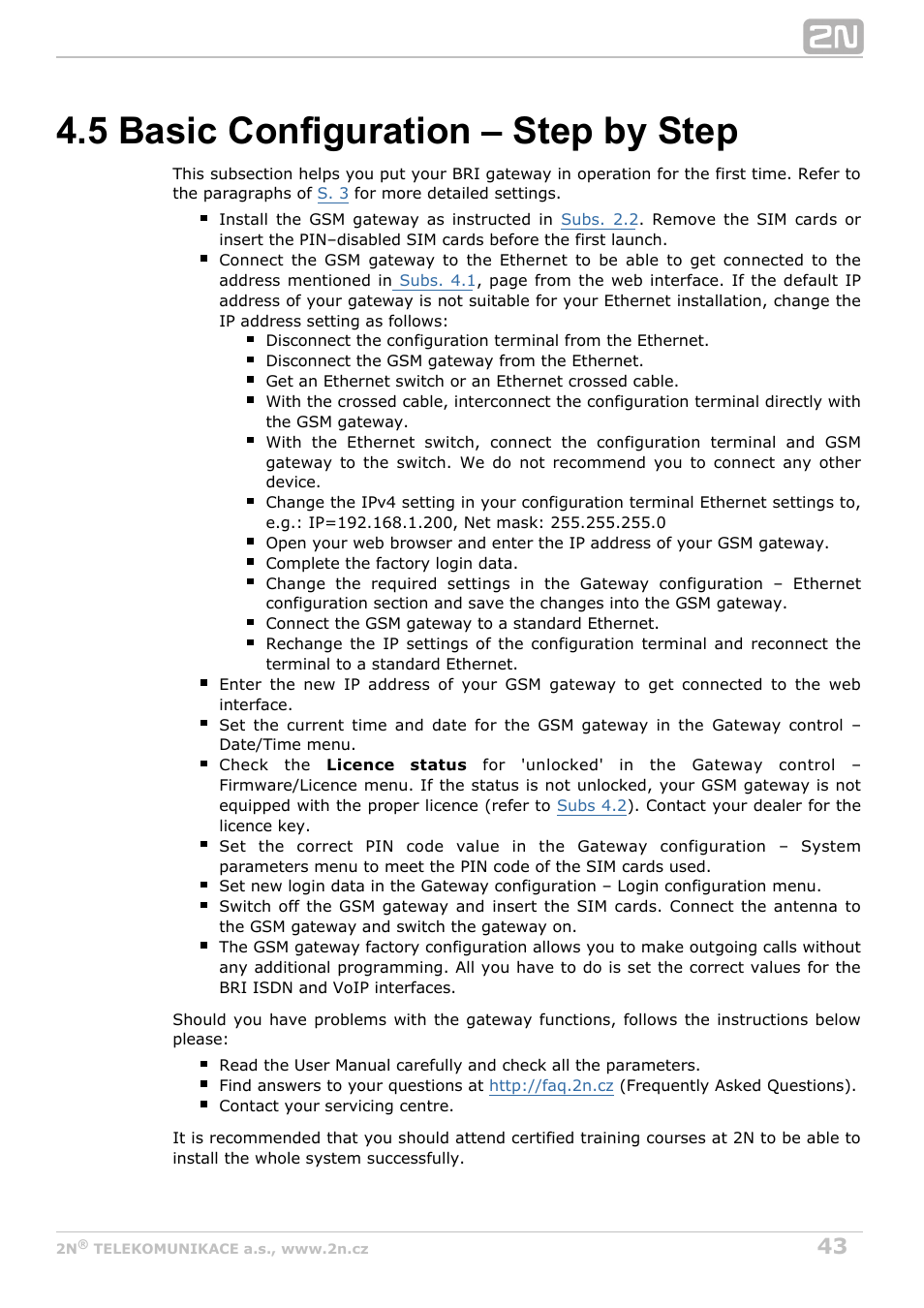 5 basic configuration – step by step | 2N BRI Lite/Enterprise v1.2 User Manual | Page 43 / 101