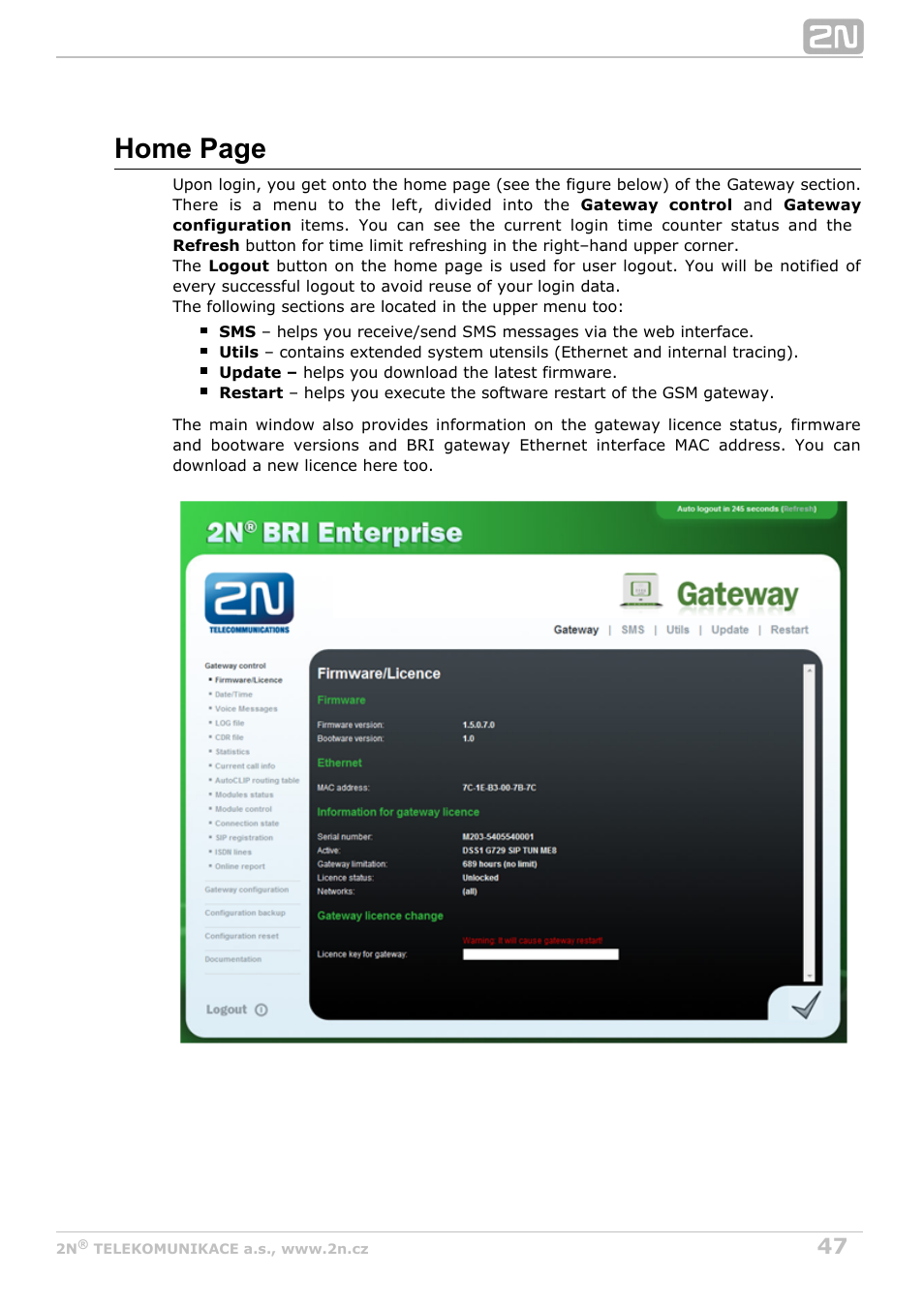 Home page | 2N BRI Lite/Enterprise v1.2 User Manual | Page 47 / 101