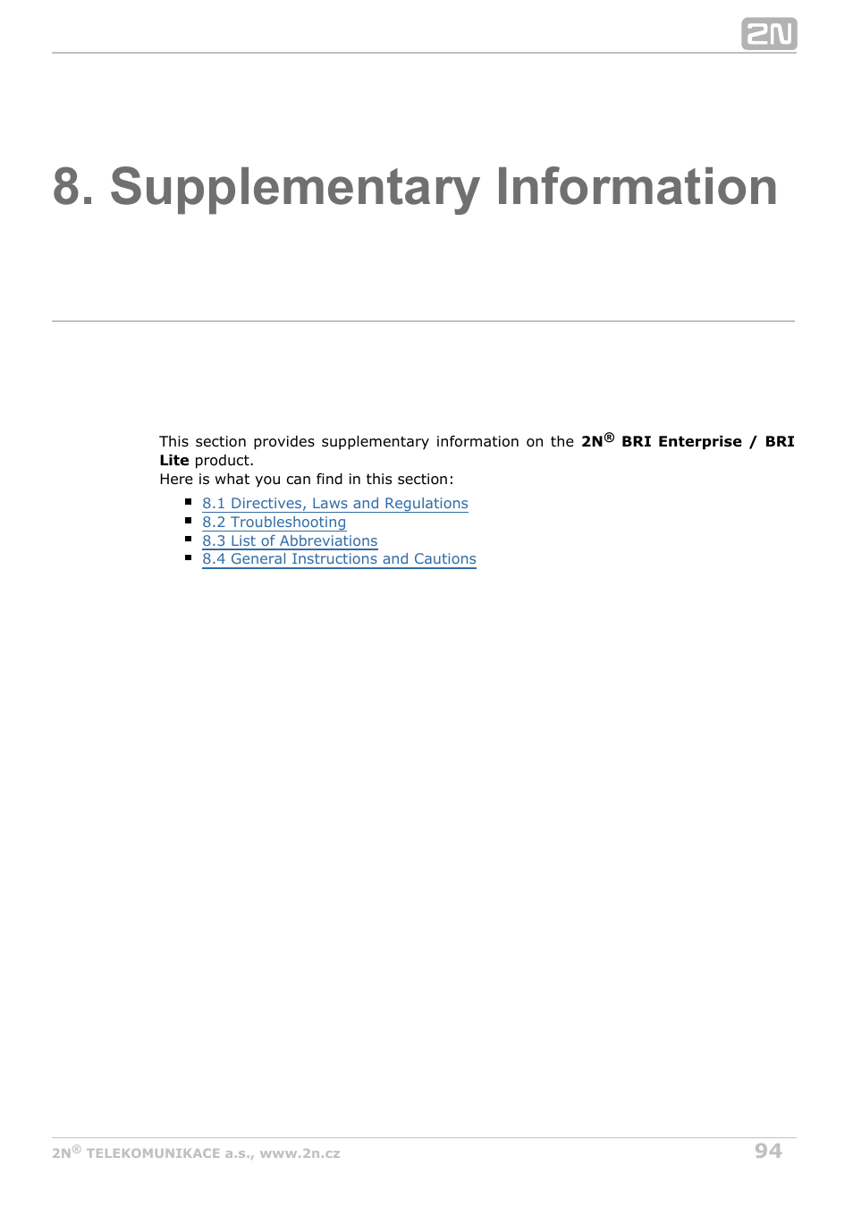 Supplementary information | 2N BRI Lite/Enterprise v1.2 User Manual | Page 94 / 101