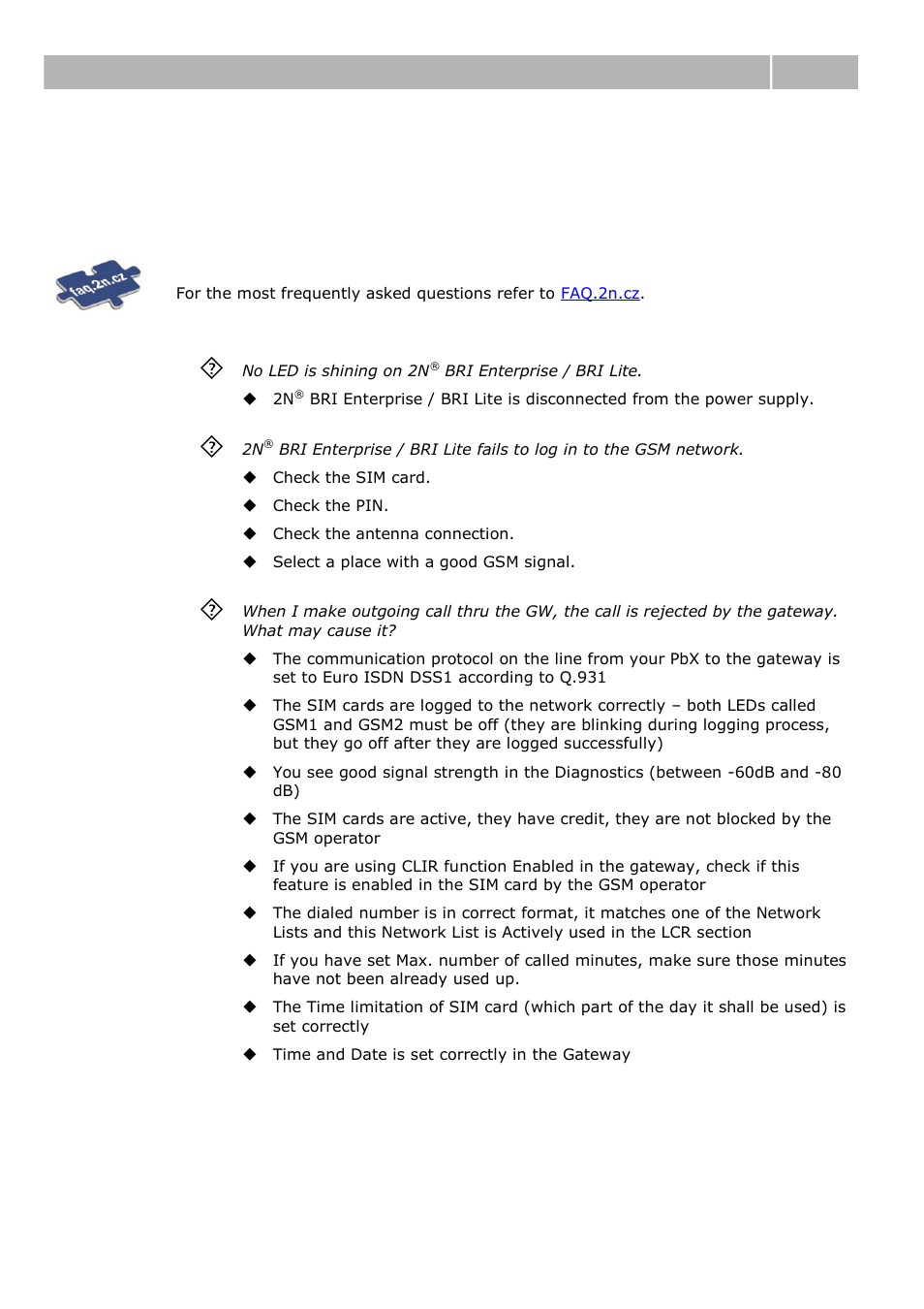 Troubleshooting, 2 troubleshooting, Troubleshooting 8.2 | 2N BRI Lite/Enterprise v1.1 User Manual | Page 103 / 109