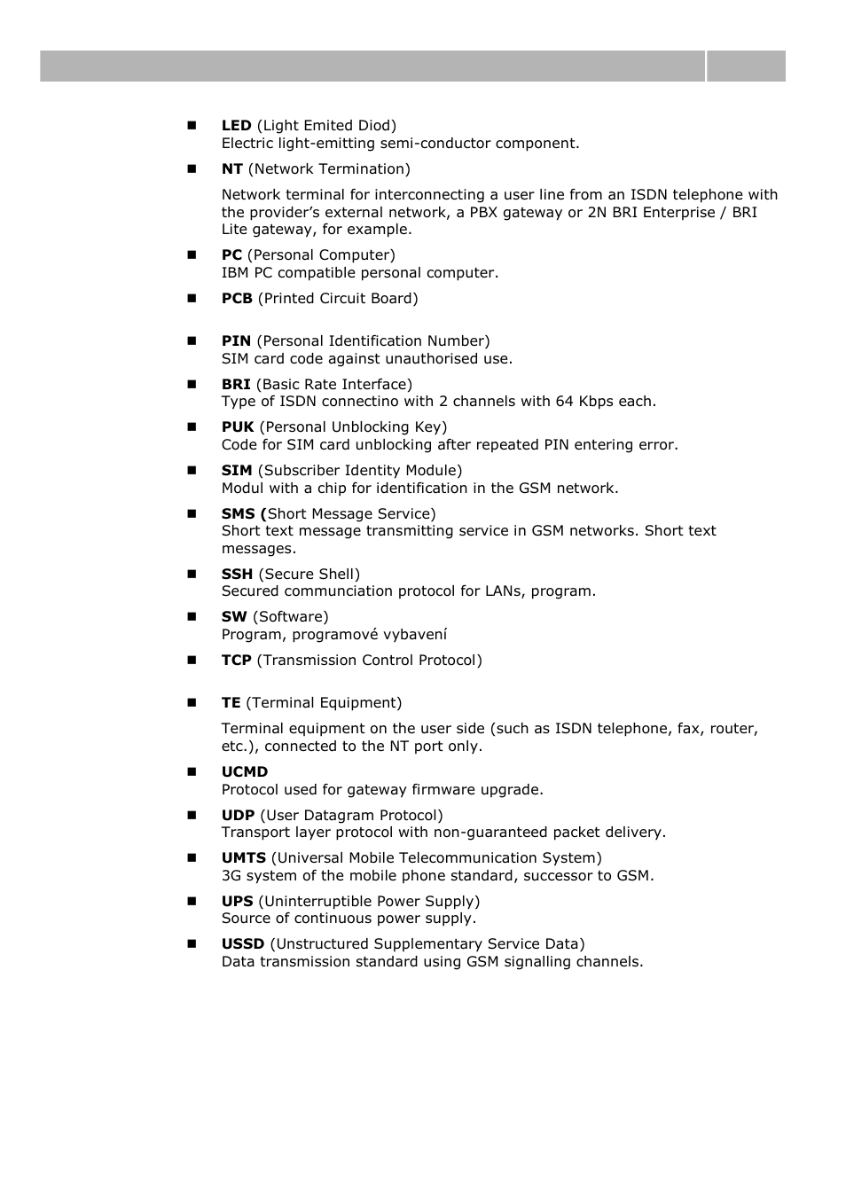 List of abbreviations 8.3 | 2N BRI Lite/Enterprise v1.1 User Manual | Page 106 / 109