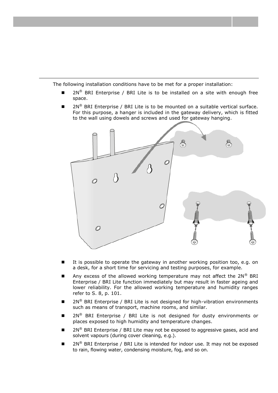 Brief installation guide, Installation conditions, 2 brief installation guide | Brief installation guide 2.2 | 2N BRI Lite/Enterprise v1.1 User Manual | Page 23 / 109