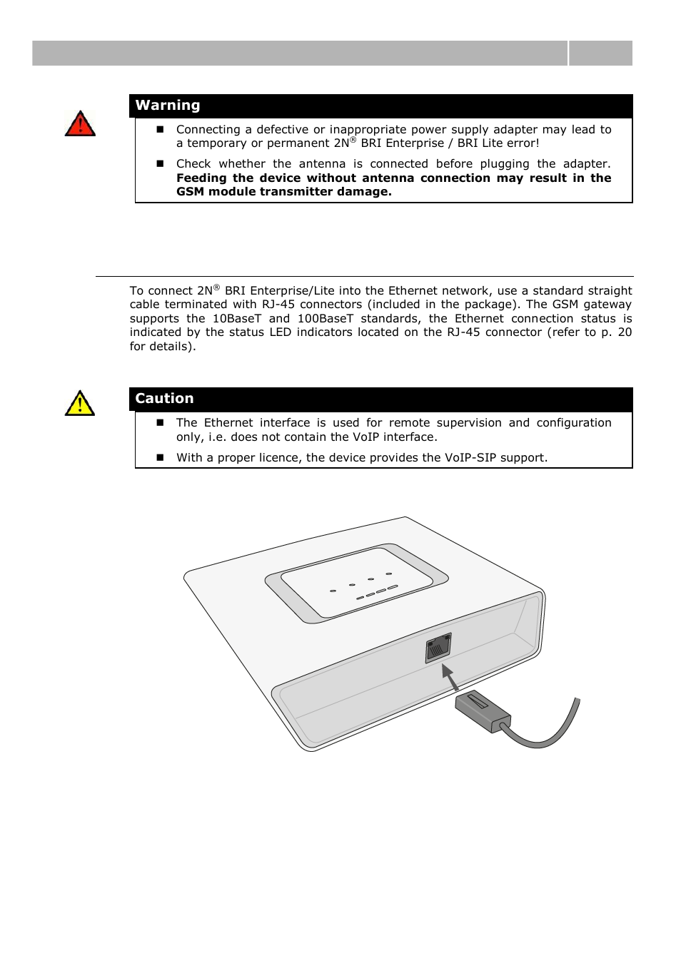 Ethernet cable connection, Brief installation guide 2.2 | 2N BRI Lite/Enterprise v1.1 User Manual | Page 28 / 109