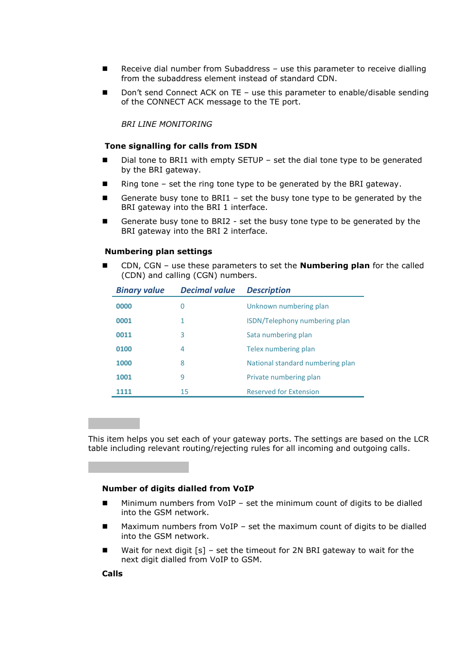 Binary value decimal value description, Port modes, Gsm basic parameters | 2N BRI Lite/Enterprise v1.1 User Manual | Page 67 / 109