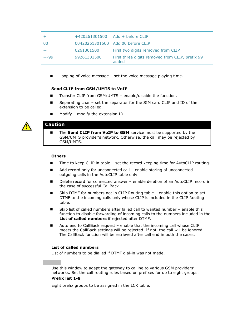Caution, Prefixes | 2N BRI Lite/Enterprise v1.1 User Manual | Page 75 / 109