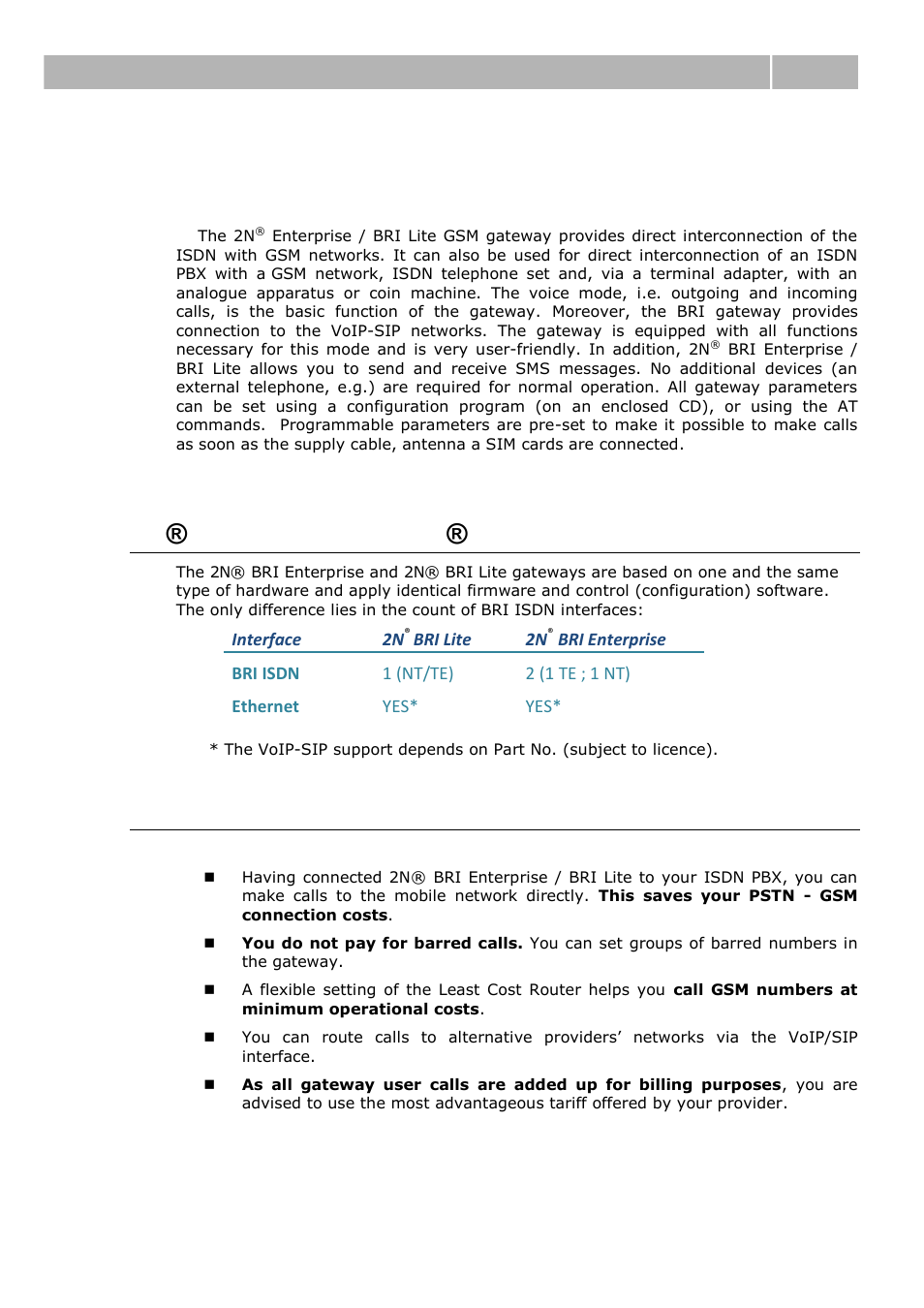 Product description, Bri enterprise / 2n® bri lite differences, Telephone cost cuts | 1 product description, 2n ® bri enterprise / 2n® bri lite differences, Product description 1.1 | 2N BRI Lite/Enterprise v1.1 User Manual | Page 8 / 109