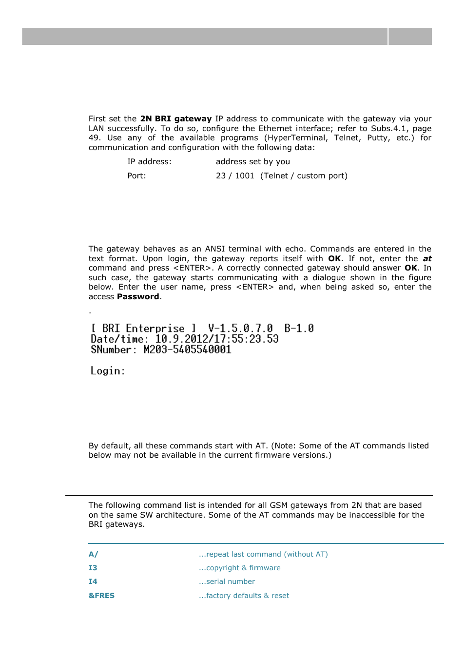 Lan communication setting, Gsm gateway behaviour, List of terminal at commands | Basic at commands, 1 lan communication setting, 2 gsm gateway behaviour, 3 list of terminal at commands, Lan communication setting 6.1 | 2N BRI Lite/Enterprise v1.1 User Manual | Page 83 / 109