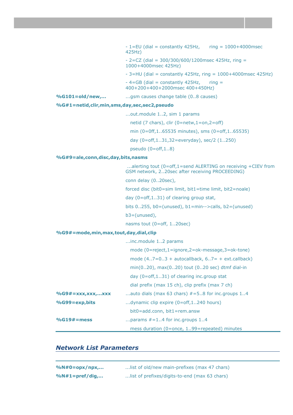 List of terminal at commands 6.3, Network list parameters | 2N BRI Lite/Enterprise v1.1 User Manual | Page 87 / 109