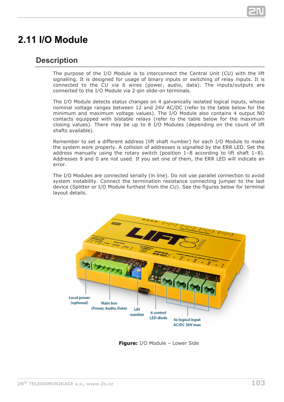 11 i/o module, Description | 2N Lift8 v1.6.0 User Manual | Page 103 / 247