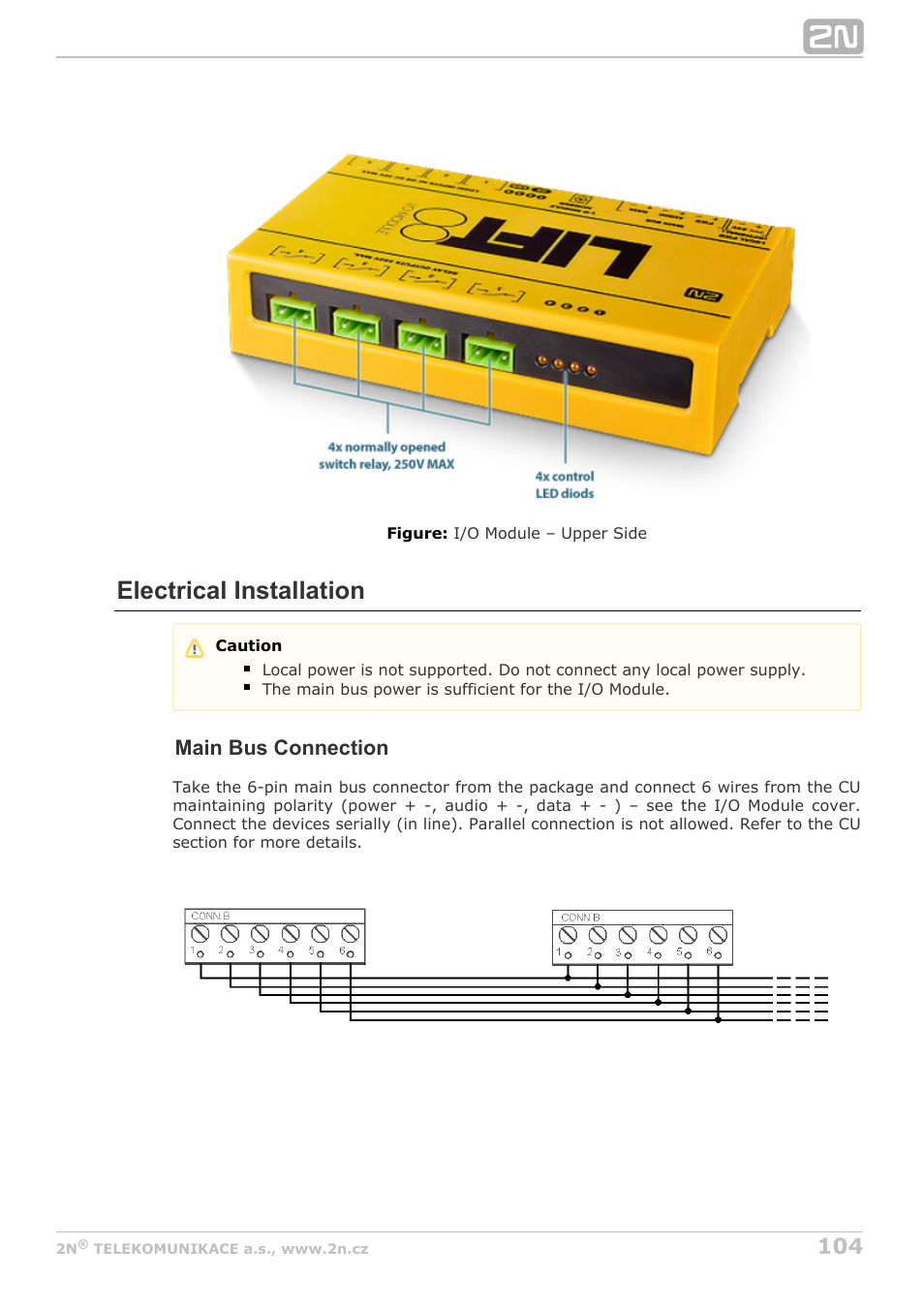 Electrical installation, Main bus connection | 2N Lift8 v1.6.0 User Manual | Page 104 / 247