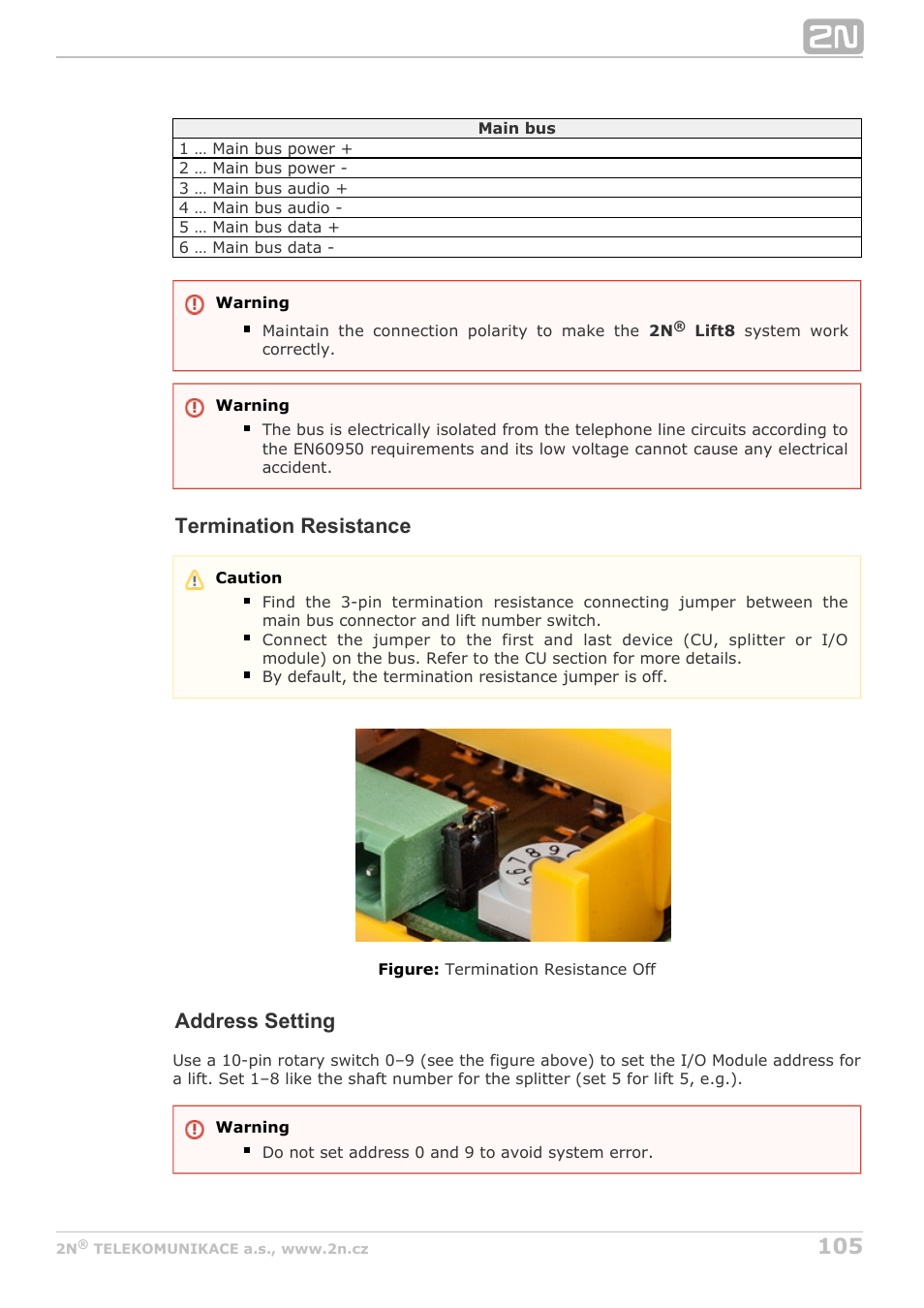 Termination resistance, Address setting | 2N Lift8 v1.6.0 User Manual | Page 105 / 247