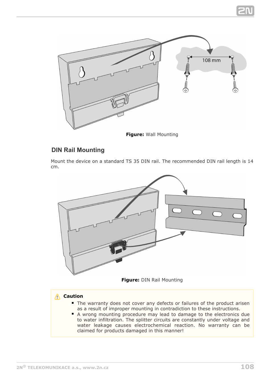 Din rail mounting | 2N Lift8 v1.6.0 User Manual | Page 108 / 247