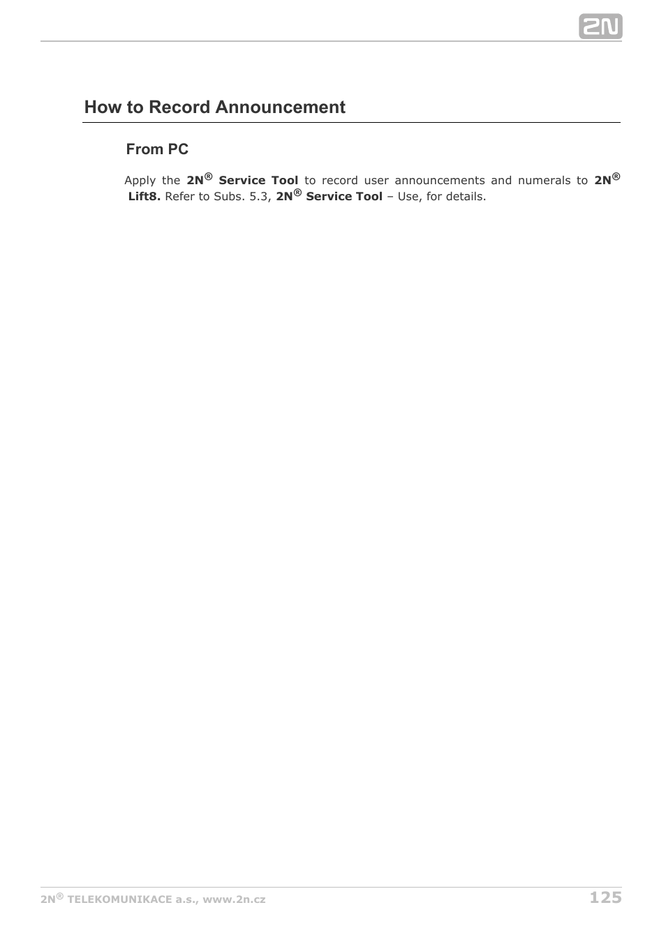 How to record announcement | 2N Lift8 v1.6.0 User Manual | Page 125 / 247