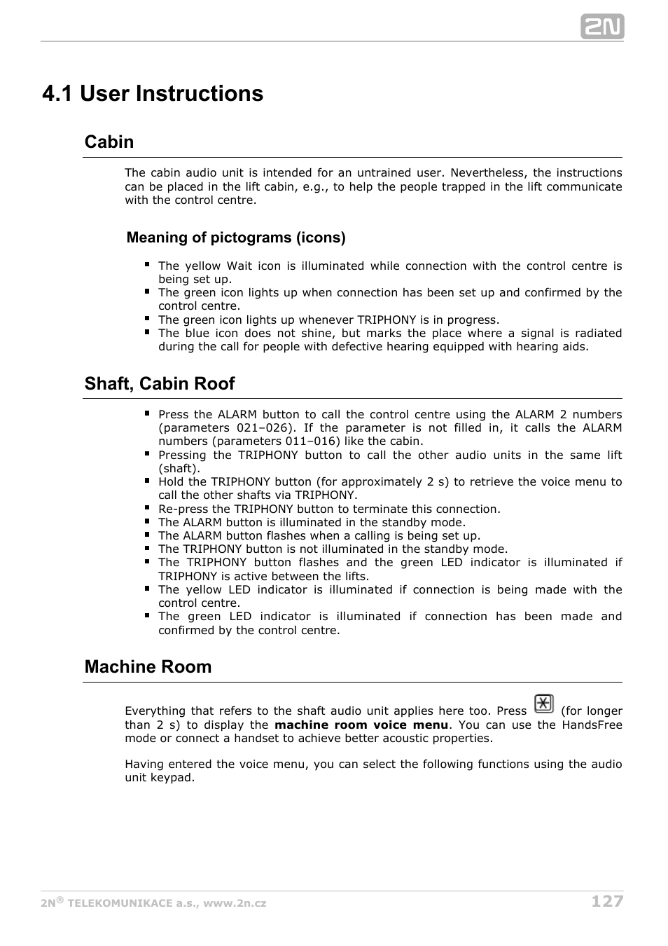 1 user instructions, Cabin, Shaft, cabin roof | Machine room | 2N Lift8 v1.6.0 User Manual | Page 127 / 247