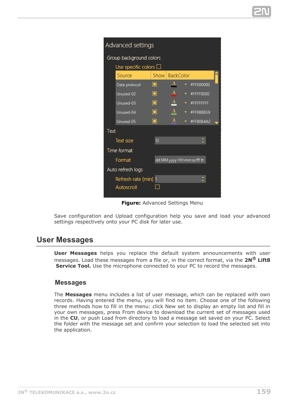 User messages, Messages | 2N Lift8 v1.6.0 User Manual | Page 159 / 247