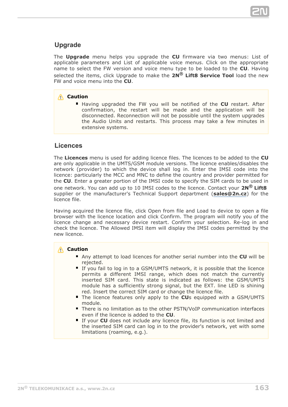 Upgrade, Licences | 2N Lift8 v1.6.0 User Manual | Page 163 / 247