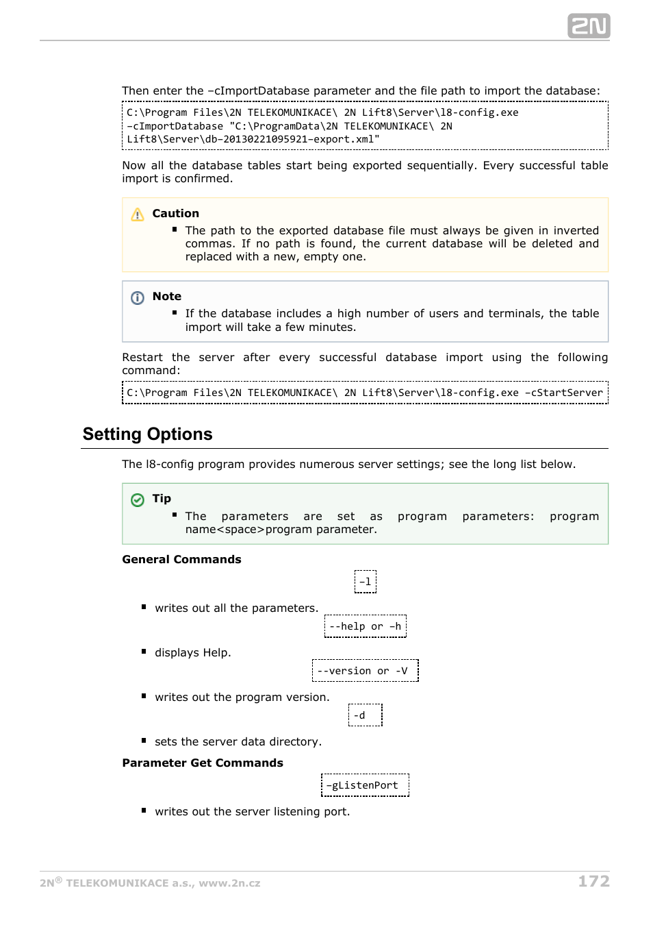 Setting options | 2N Lift8 v1.6.0 User Manual | Page 172 / 247