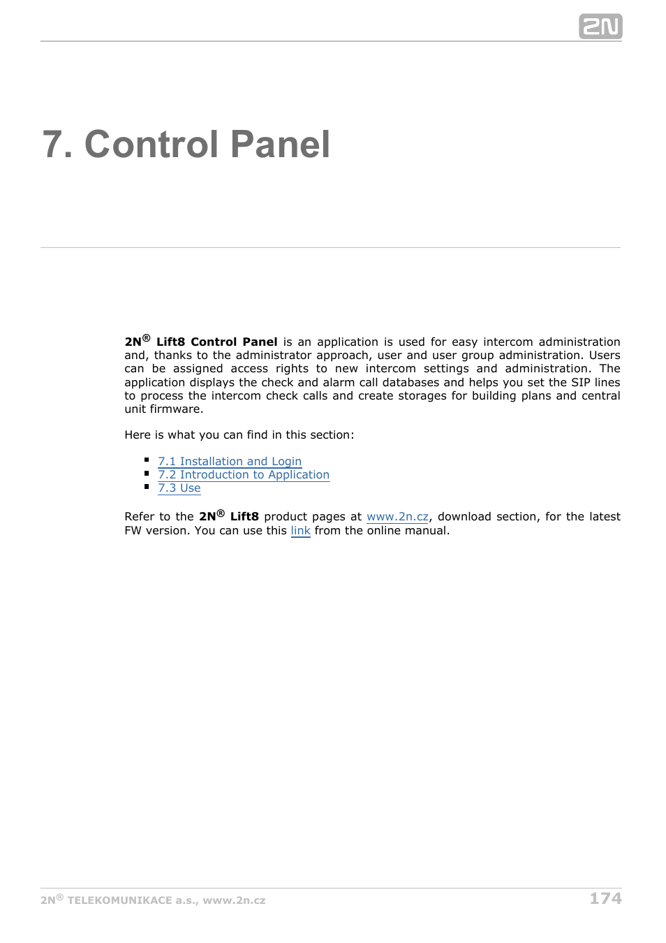 Control panel | 2N Lift8 v1.6.0 User Manual | Page 174 / 247