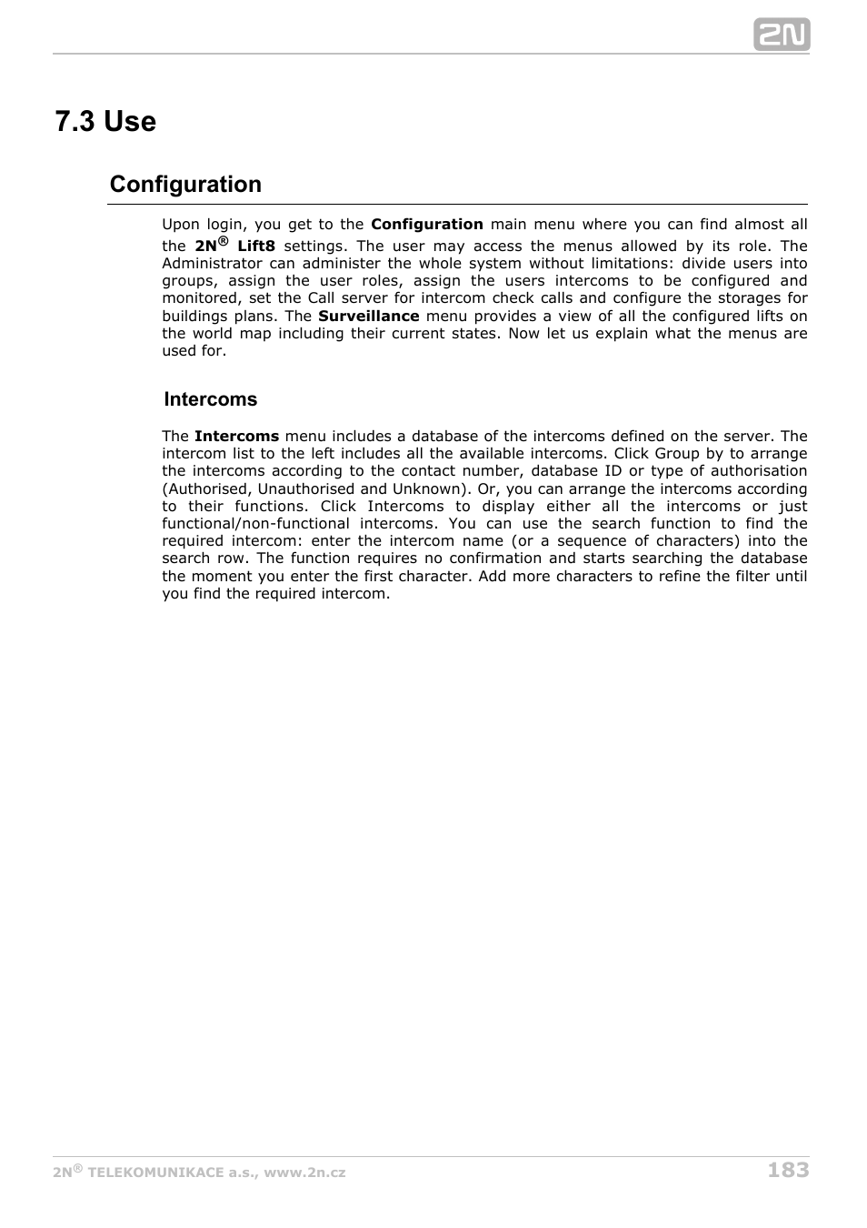 3 use, Configuration, Intercoms | 2N Lift8 v1.6.0 User Manual | Page 183 / 247