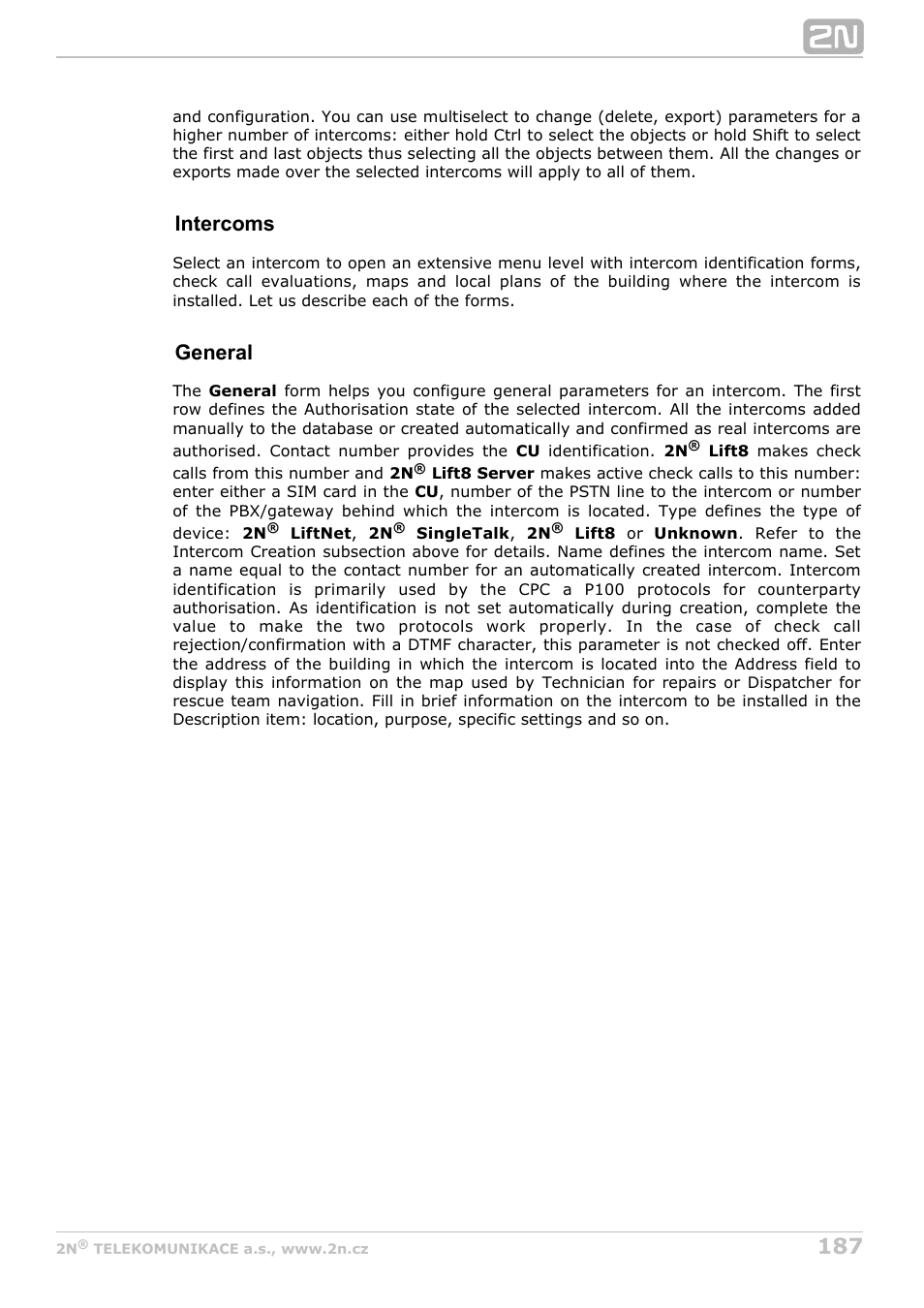 Intercoms, General | 2N Lift8 v1.6.0 User Manual | Page 187 / 247