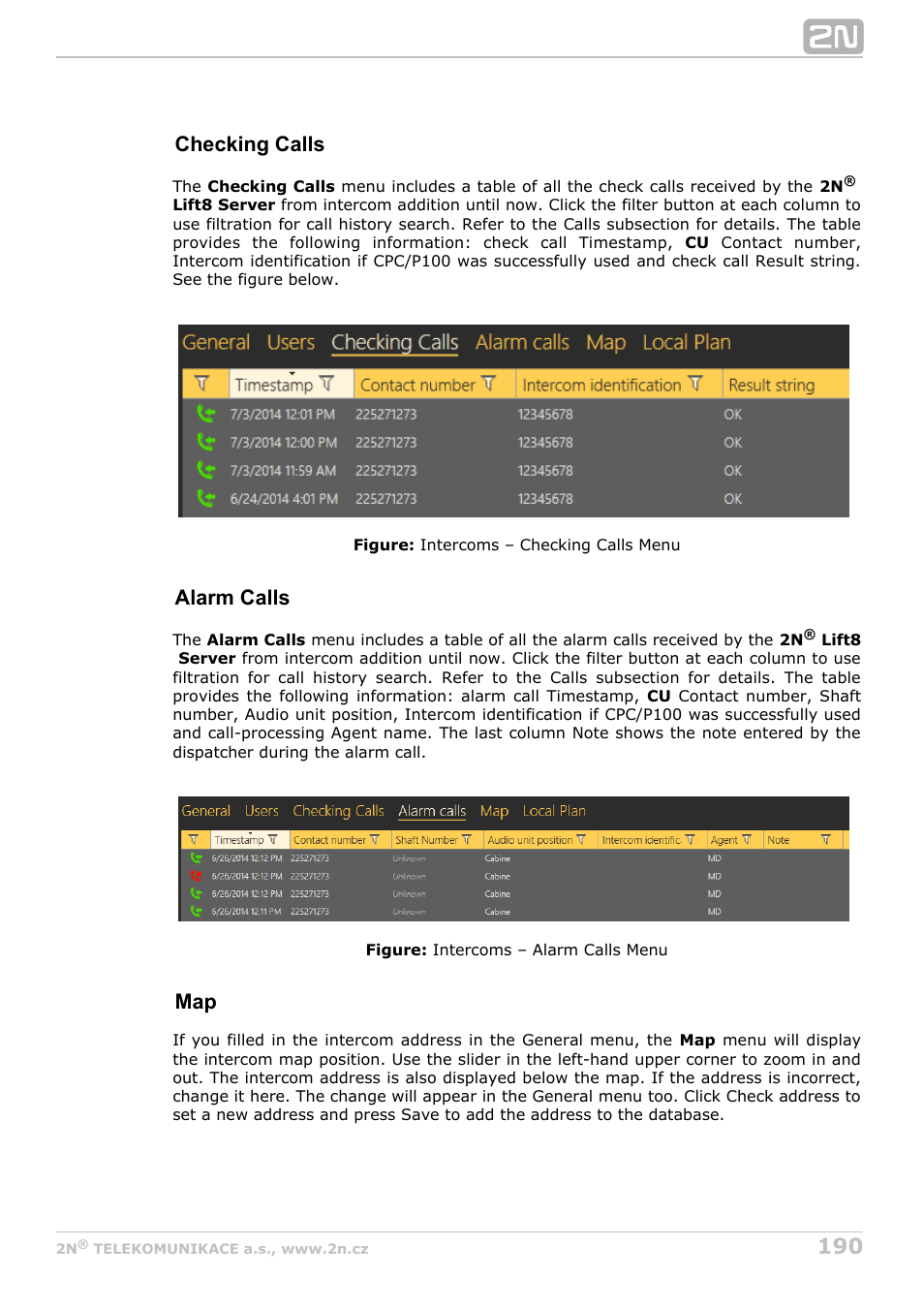 Checking calls, Alarm calls | 2N Lift8 v1.6.0 User Manual | Page 190 / 247