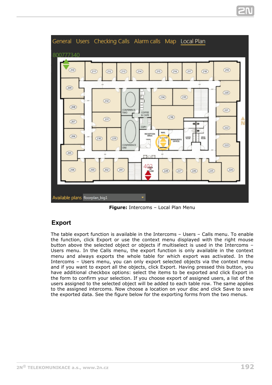 Export | 2N Lift8 v1.6.0 User Manual | Page 192 / 247