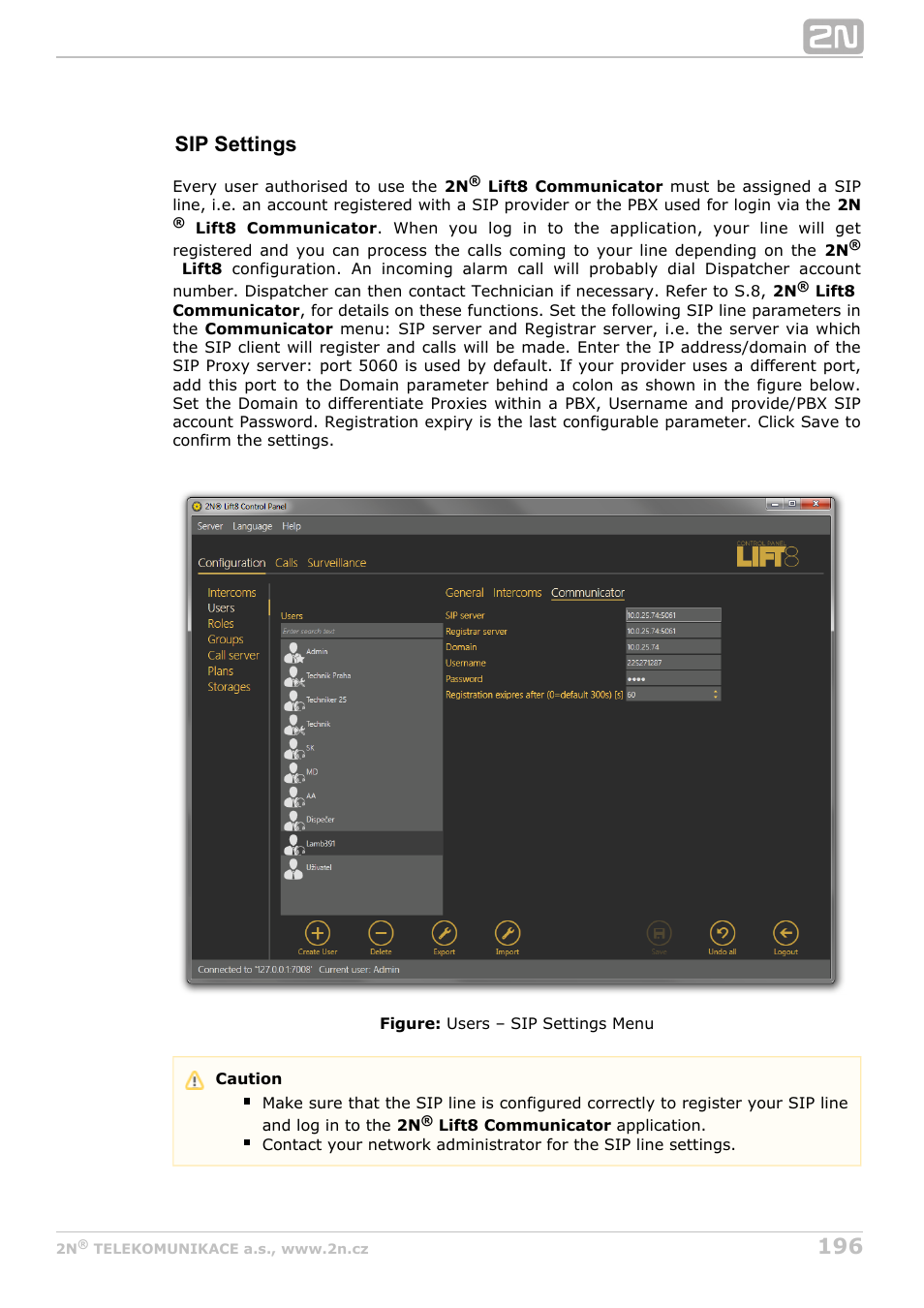 Sip settings | 2N Lift8 v1.6.0 User Manual | Page 196 / 247