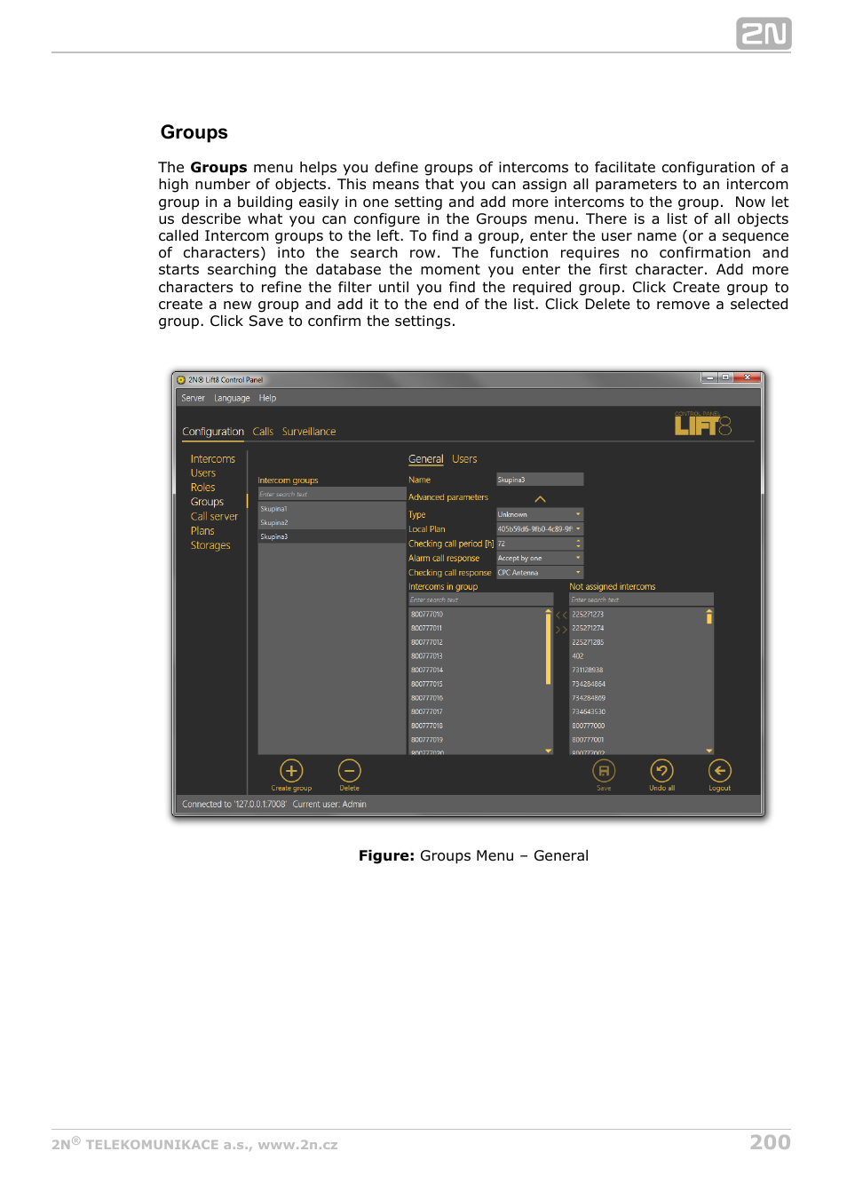 Groups | 2N Lift8 v1.6.0 User Manual | Page 200 / 247