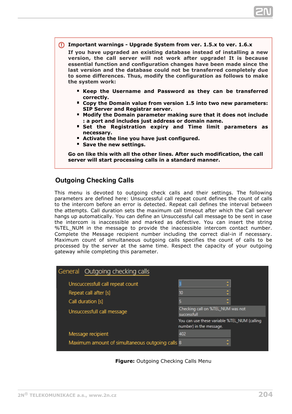 Outgoing checking calls | 2N Lift8 v1.6.0 User Manual | Page 204 / 247