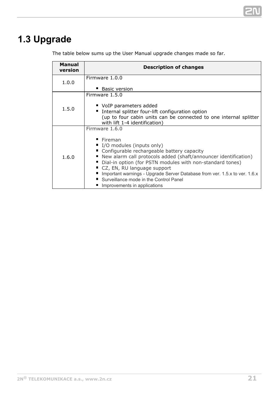 3 upgrade | 2N Lift8 v1.6.0 User Manual | Page 21 / 247