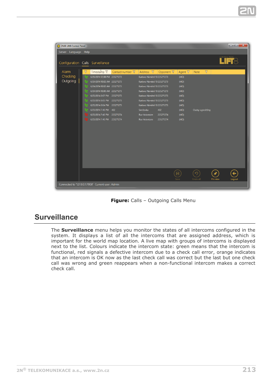 Surveillance | 2N Lift8 v1.6.0 User Manual | Page 213 / 247