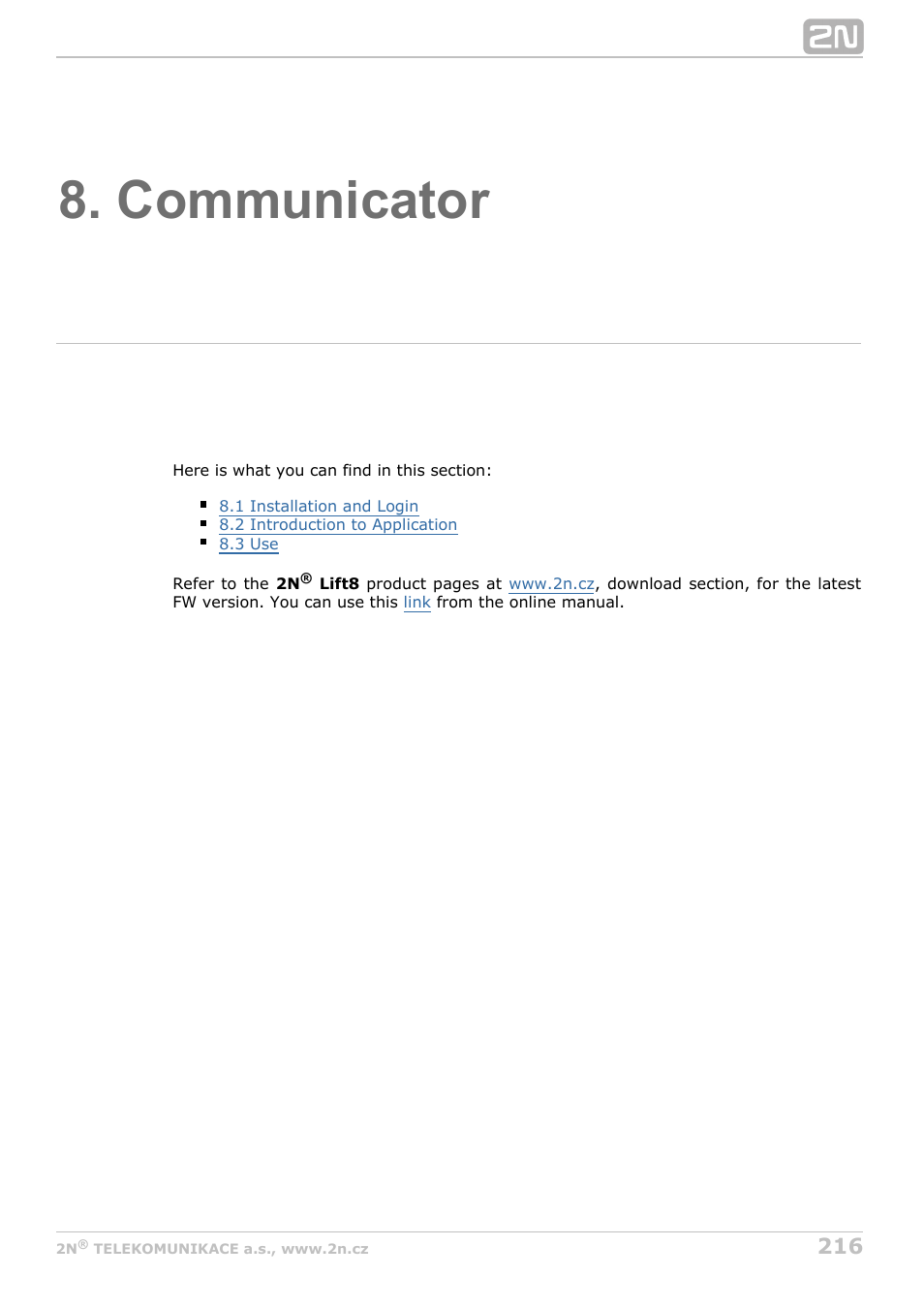 Communicator | 2N Lift8 v1.6.0 User Manual | Page 216 / 247