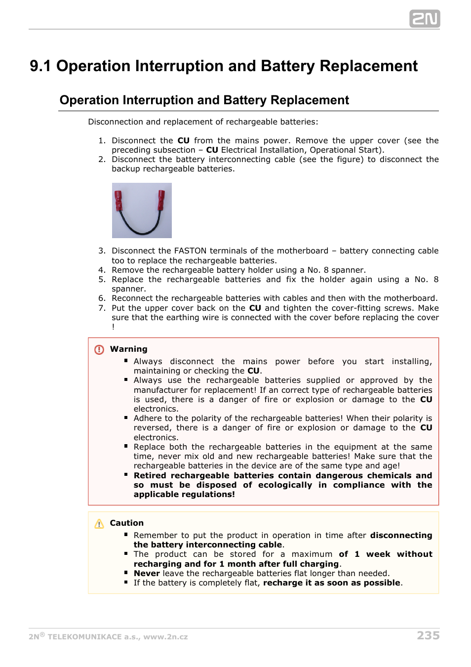 1 operation interruption and battery replacement, Operation interruption and battery replacement | 2N Lift8 v1.6.0 User Manual | Page 235 / 247