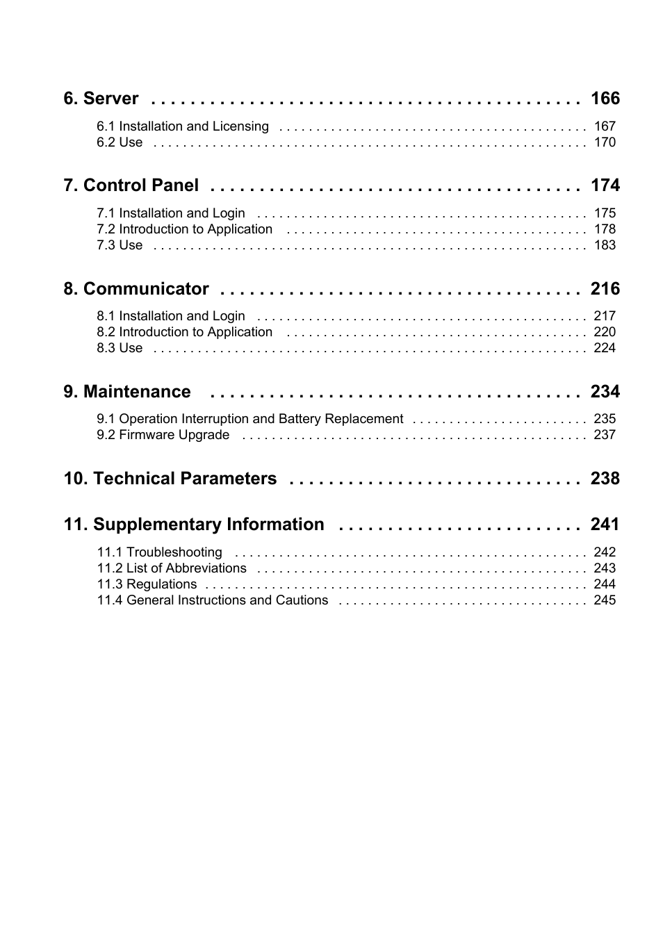 Server, Control panel, Communicator | Maintenance, Technical parameters 11. supplementary information | 2N Lift8 v1.6.0 User Manual | Page 4 / 247