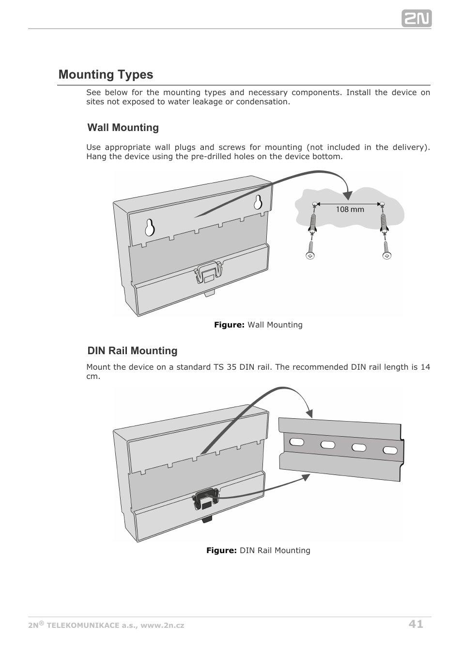 Mounting types, Wall mounting, Din rail mounting | 2N Lift8 v1.6.0 User Manual | Page 41 / 247