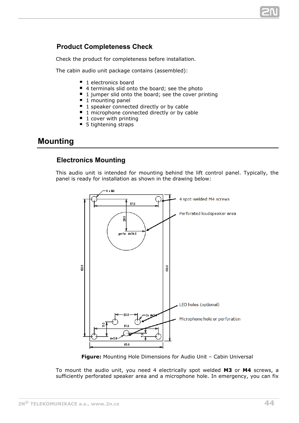 Mounting, Product completeness check, Electronics mounting | 2N Lift8 v1.6.0 User Manual | Page 44 / 247