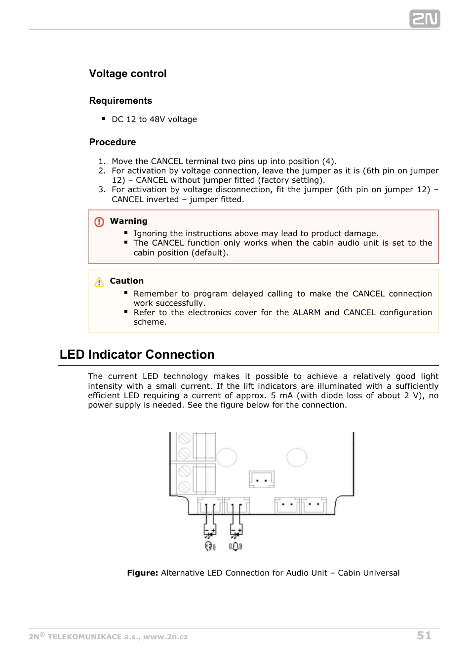 Led indicator connection, Voltage control | 2N Lift8 v1.6.0 User Manual | Page 51 / 247