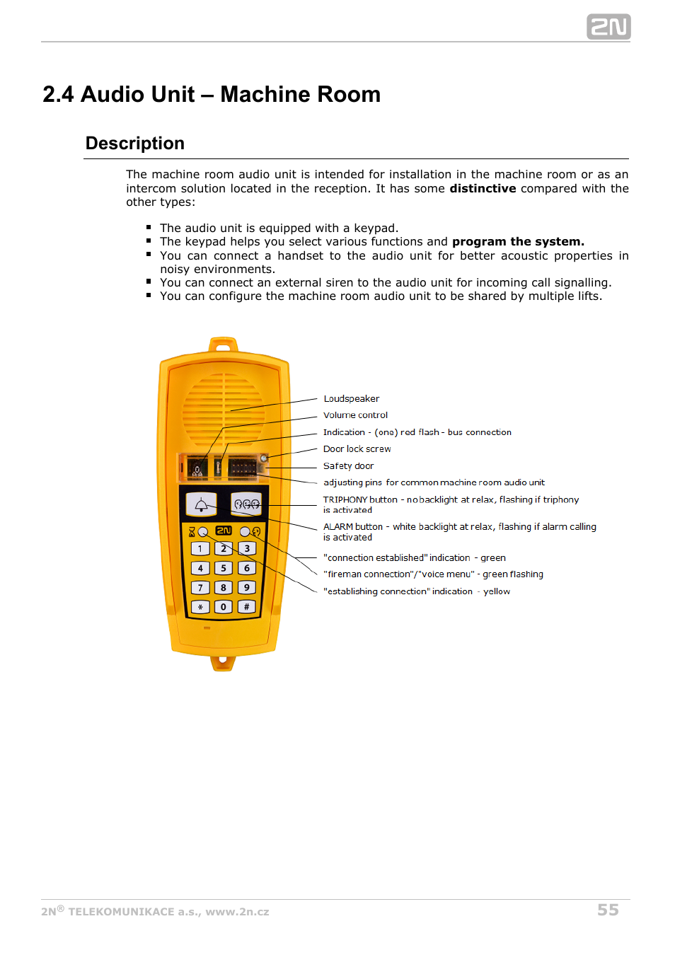 4 audio unit – machine room, Description | 2N Lift8 v1.6.0 User Manual | Page 55 / 247