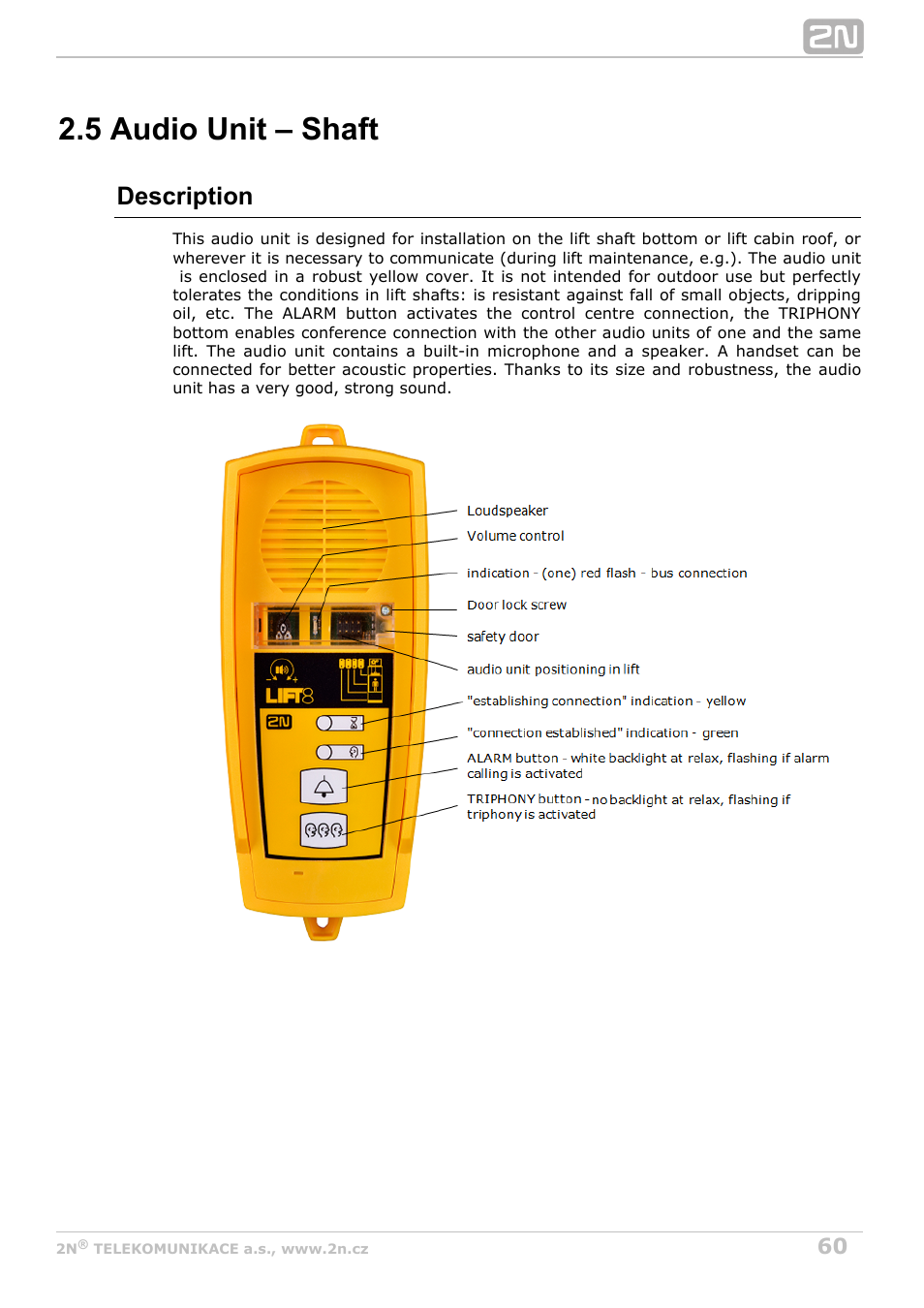 5 audio unit – shaft, Description | 2N Lift8 v1.6.0 User Manual | Page 60 / 247