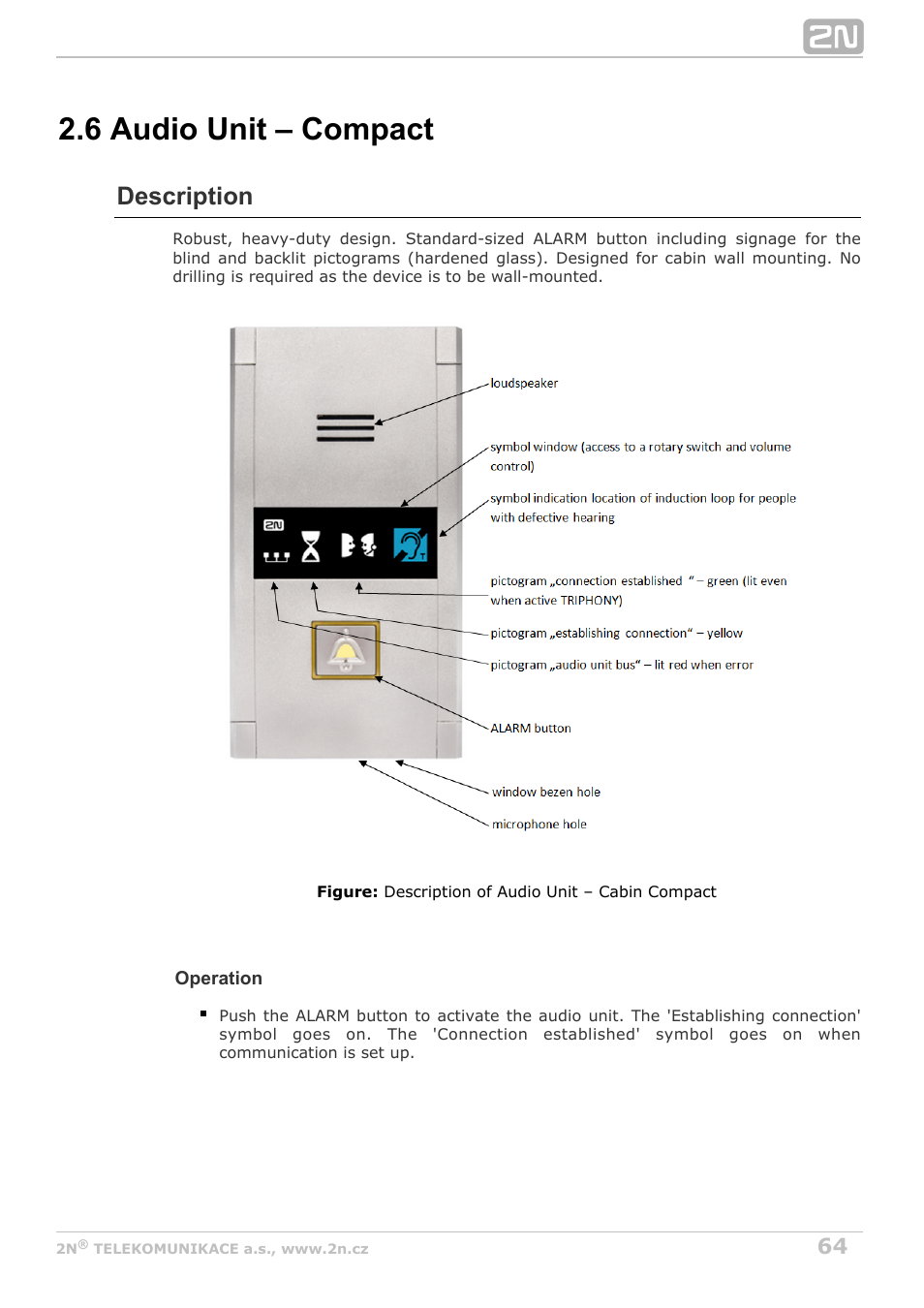 6 audio unit – compact, Description | 2N Lift8 v1.6.0 User Manual | Page 64 / 247