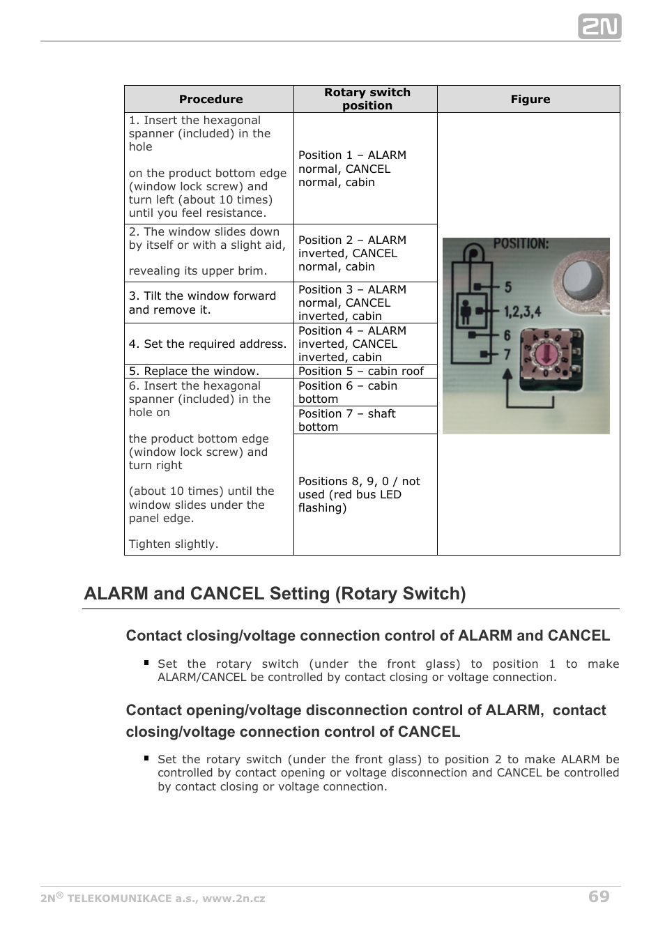 Alarm and cancel setting (rotary switch) | 2N Lift8 v1.6.0 User Manual | Page 69 / 247