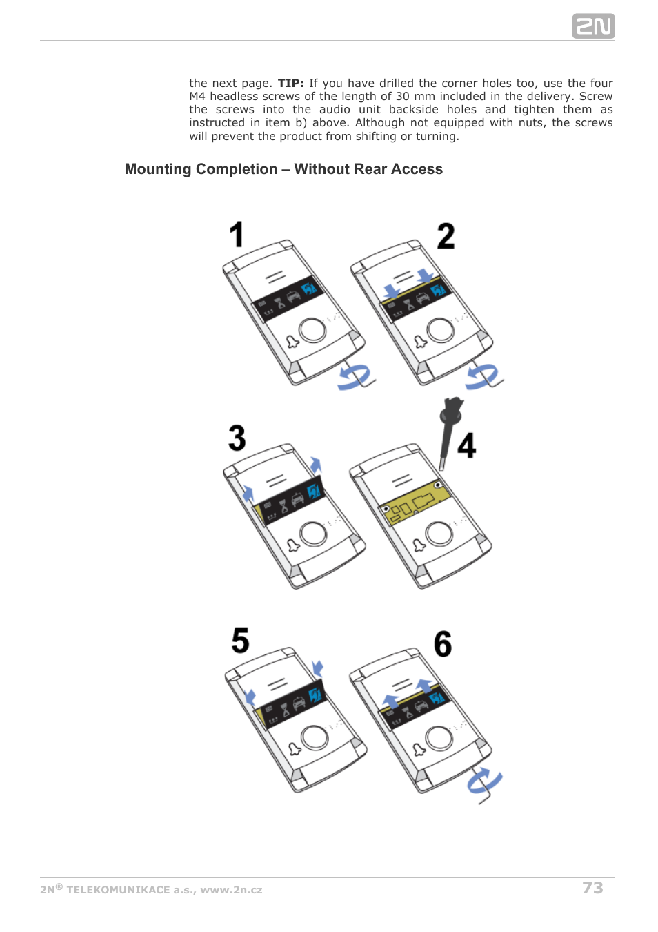 Mounting completion – without rear access | 2N Lift8 v1.6.0 User Manual | Page 73 / 247