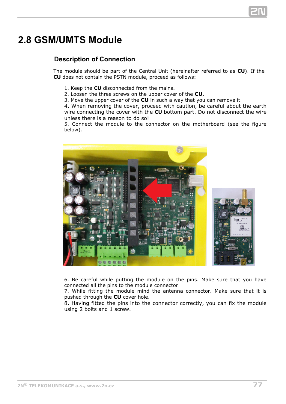 8 gsm/umts module, Description of connection | 2N Lift8 v1.6.0 User Manual | Page 77 / 247