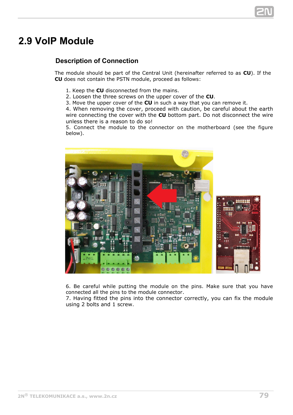 9 voip module, Description of connection | 2N Lift8 v1.6.0 User Manual | Page 79 / 247