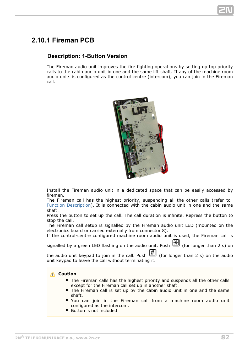 1 fireman pcb, Description: 1-button version | 2N Lift8 v1.6.0 User Manual | Page 82 / 247