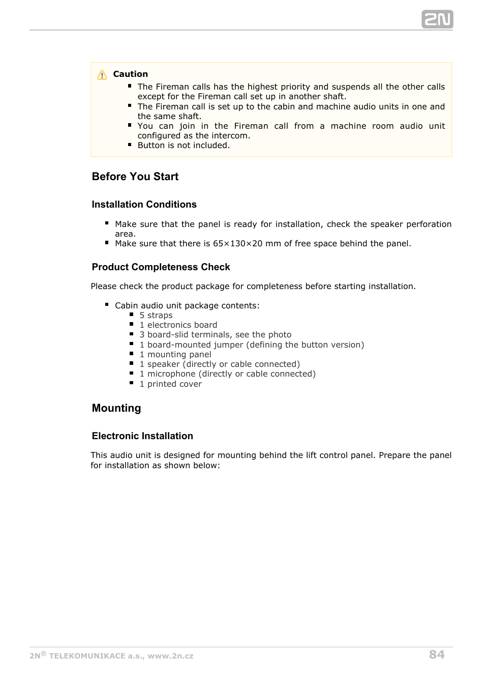 Before you start, Mounting | 2N Lift8 v1.6.0 User Manual | Page 84 / 247