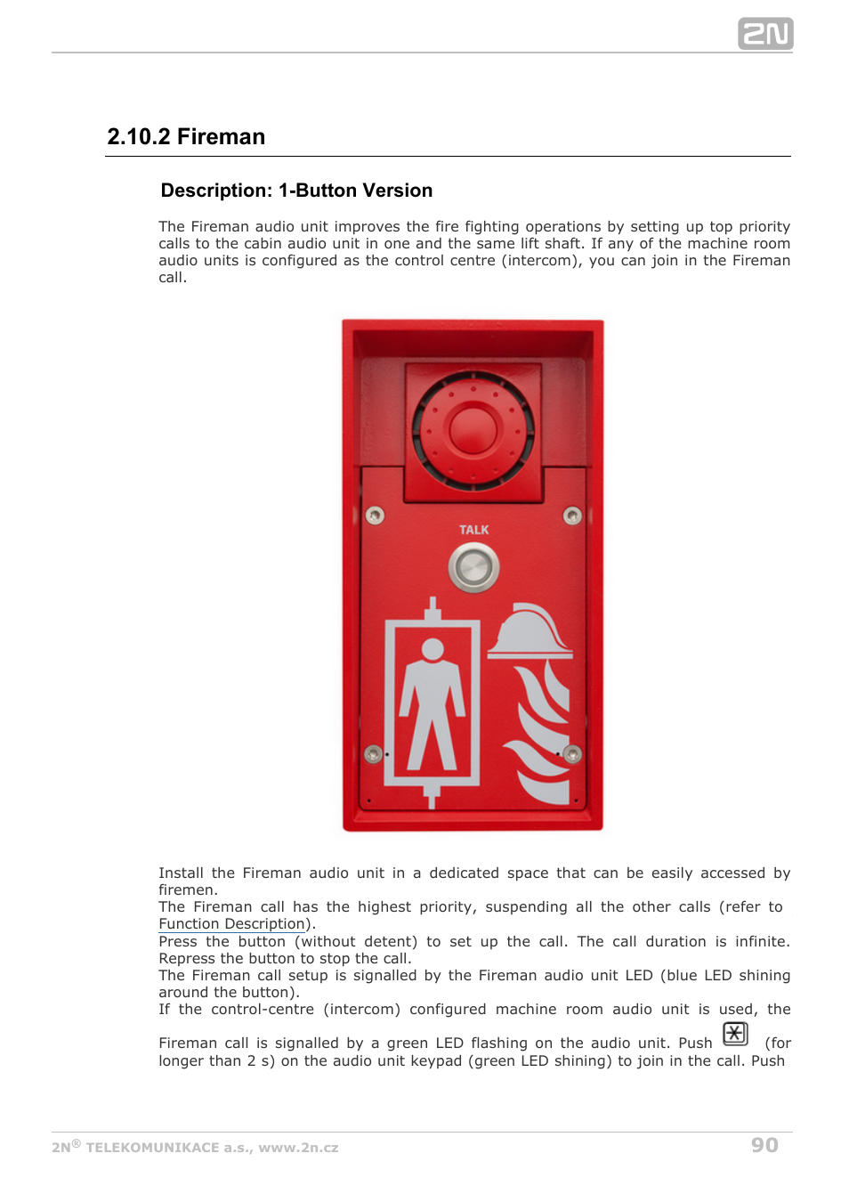 2 fireman, Description: 1-button version | 2N Lift8 v1.6.0 User Manual | Page 90 / 247