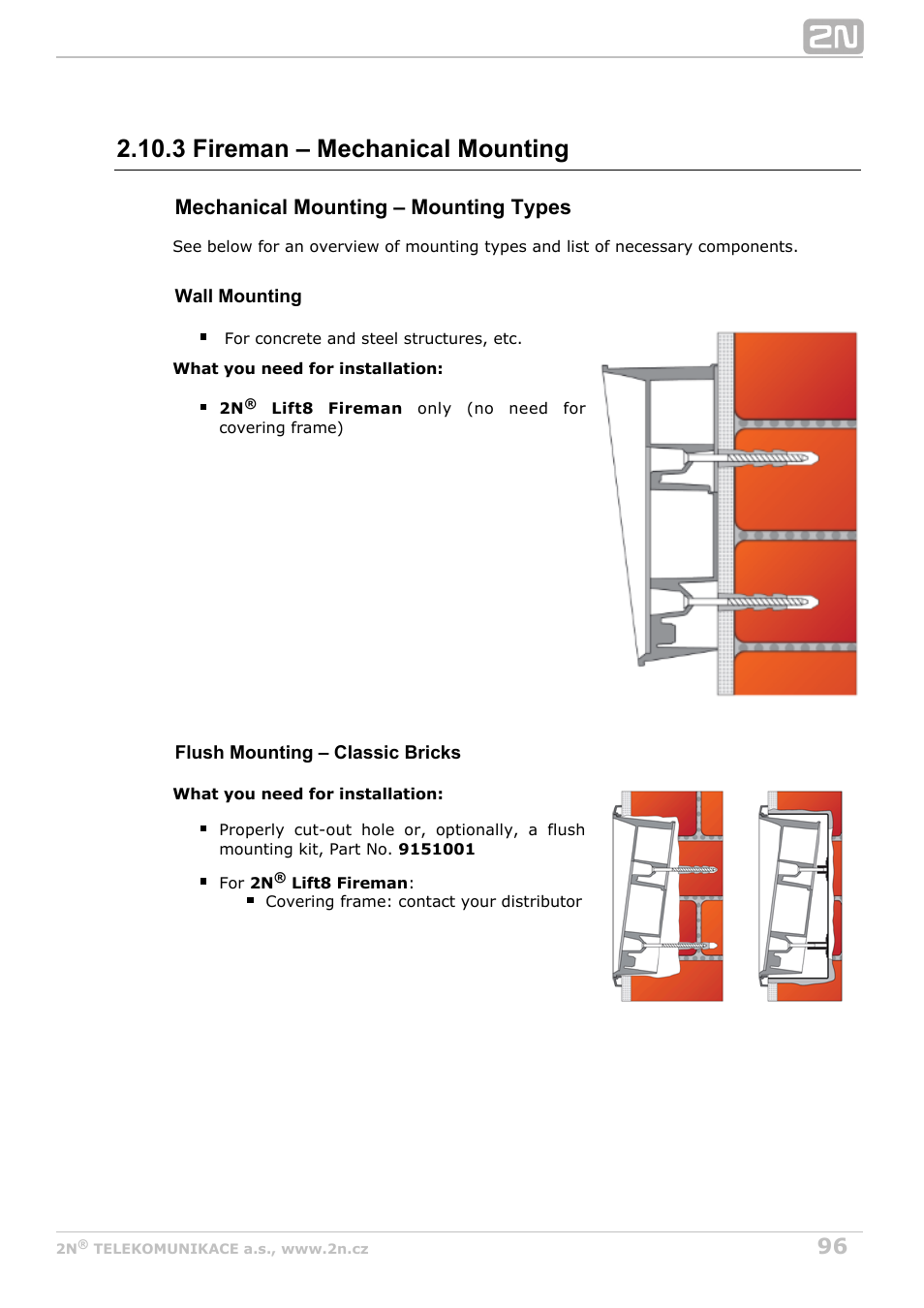 3 fireman – mechanical mounting, Mechanical mounting – mounting types | 2N Lift8 v1.6.0 User Manual | Page 96 / 247