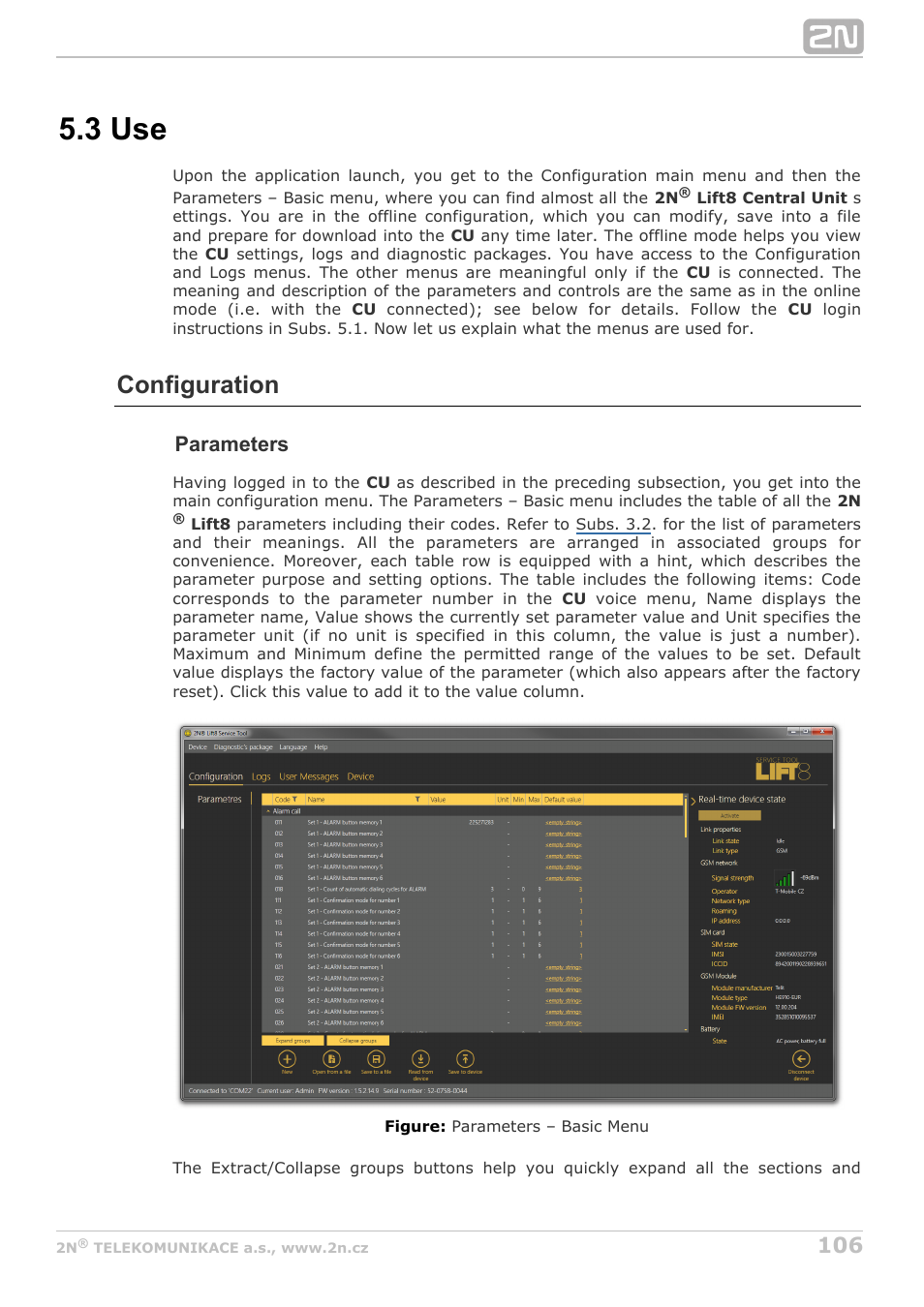 3 use, Configuration, Parameters | 2N Lift8 v1.5.2 User Manual | Page 106 / 185